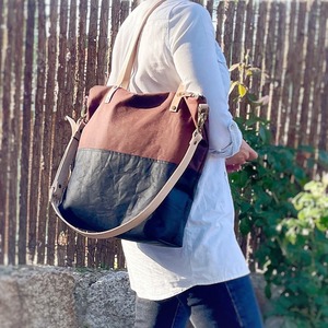 Sac fourre-tout en cuir et toile imperméable à fermeture ouverte avec broderie, idéal pour les voyages, le travail, le shopping, sac à bandoulière grande capacité LCTB-0087 - Product Image 4