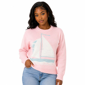 Pull en tricot rose pour femme Cosh International Sorority Sisterhood, col rond, manches longues, coupe classique, épaisseur standard, motif - Product Image 1