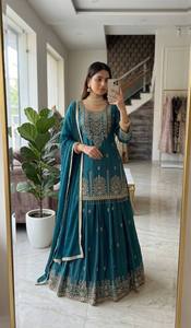 Women Ethnic Lehenga Choli One Set Long Silk Embroidered <b>Sequin</b> Work Woven Fancy Lace Dupatta Wedding <b>Party</b> Wear - Product Image 4