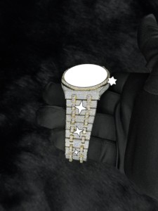 Montre Moissanite en Acier Inoxydable 41MM, Cadran en Verre Analogique, Moissanite VVS 25CT, Bracelet Sertie de Charmes, Luxe - Product Image 6