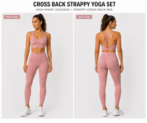 Women Cross Back Strappy <b>Yoga</b> <b>Set</b> High Waist Leggings Sports Bra Gym Workout Activewear <b>Set</b> - Product Image 2