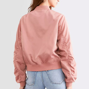 Sleeve Zip Pocket Knitted Satin Ladies Bomber <b>Jacket</b> Windproof Nylon Slim Fit Eco-Friendly Womens <b>Cropped</b> Coaches Bomber <b>Jackets</b> - Product Image 6