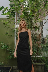 Women Black Linen Slip <b>Dress</b> Spaghetti Strap Maxi <b>Dress</b> Halter Neck <b>Short</b> Sleeve <b>Summer</b> Casual Vintage Eco-Friendly Resort <b>Dress</b> - Product Image 4