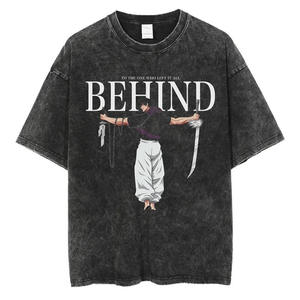 เสื้อยืดโอเวอร์ไซส์สีดำสำหรับผู้ชาย แขนสั้น คอกลม สไตล์สตรีท พิมพ์ลายตัวอักษร ผ้าเจอร์ซีย์ถักจากผ้าฝ้าย 100% - Product Image 3