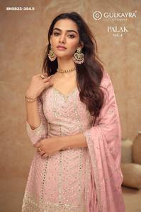 คอลเลคชั่นพิเศษสำหรับวันอีด ชุดชิโนนพร้อมชุดปักลายพร้อมกางเกงพลลาโซ-คุร์ตาและผ้าคลุมไหล่ ราคาขายส่งจากซัพพลายเออร์อินเดีย - Product Image 5