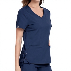 Blusa Médica de Manga Corta con Cuello en V para Mujer, con Cordones Laterales y Bolsillo, Uniforme de Enfermería para Hospital - Product Image 5