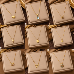 Collar de Moda para Mujer, Chapado en Oro de 18K, Acero Inoxidable, Colgante con Forma de Corazón, Letra, Cuadrado, Gota de Agua, Lazo, Cadena de Serpiente - Product Image 2