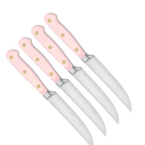Juego de 4 Cuchillos para Carne Premium con Hojas Curvas de Acero Inoxidable Afiladas y Mangos Negros con Triple Remache para Restaurantes - Product Image 5