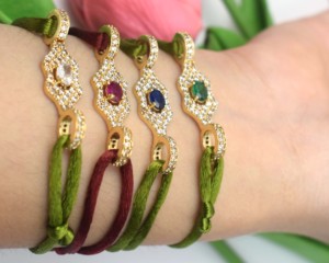 Wholesale Neon Green Cord Gold Plated Adjustable <b>Bracelet</b> with Diamonds and CZ for Unisex Wedding and Party Occasions - Product Image 4