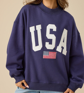 Women's Navy Blue Sailor Collar Knitted Sweatshirt With Red White Trim Drop-Shoulder Long Sleeve Preppy Style Autumn Wear - Product Image 1
