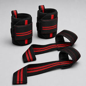 Adjustable Neoprene Wrist <b>Support</b> Straps Hook & Loop Closure Lightweight Non-Slip Weight Lifting Combo Set Black Red Stripe - Product Image 4
