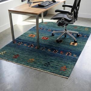 Alfombra de Lana Anudada a Mano Estilo Gabbeh Tradicional, Patrón Geométrico Tribal Azul Verde, Alfombra Hecha a Mano para Sala de Estar - Product Image 4