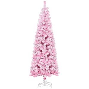 Albero di Natale Artificiale Innevato Non Illuminato Alto 180cm, Albero di Natale Sottile a Forma di Pino con Rami Rosa Realistici - Product Image 1