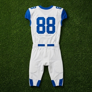 Custom Men's White Blue American Football Uniform <b>Padded</b> Jersey and <b>Pants</b> Set Sports Team Apparel - Product Image 6