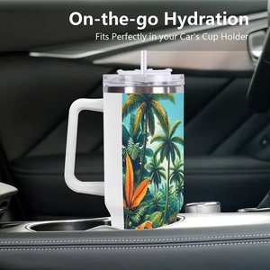 Vaso de Acero Inoxidable de 40 oz de Gran Capacidad con Diseño Tropical, Taza de Viaje - Product Image 3