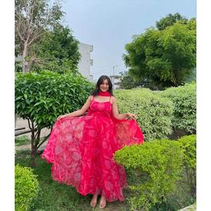 Vestido Anarkali de Georgette con Estampado Digital, con Falda y Dupatta, Talla XS - Product Image 4