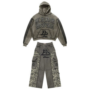 King <b>Boy</b> Hooded Tracksuit Set Solid Full Sleeve Loose Fit Streetwear Adult Winter Eco-Friendly Acid <b>Wash</b> Heavyweight Drawstring - Product Image 5