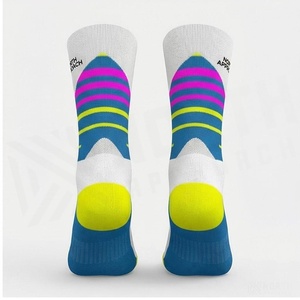 Chaussettes de sport pour cyclistes à motif géométrique bleu et jaune, respirantes, pour adultes, saison estivale - Product Image 2