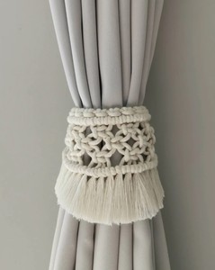 Macrame Curtain Tieback - Curtain Holder, Holdback, Modern Window Treatment, Cotton Curtain Decor - Product Image 2