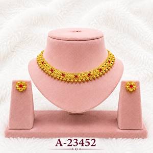 Gold Plated Alloy Necklace Earrings <b>Bracelet</b> Set With <b>Ruby</b> Inlay Water Drop Design Ethnic Wedding Jewelry For Women A-23450 - Product Image 4