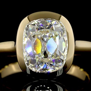 Custom IGI Certified 2.25 CT Cushion Diamond Ring Yellow Gold Bezel Setting Wedding Band For Women - Product Image 3