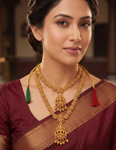DIVYORO Ensemble de colliers classiques pour femmes en cuivre antique et laiton plaqué or pour mariage, fiançailles et fête - LAKSHMI HARAM - Product Image 3