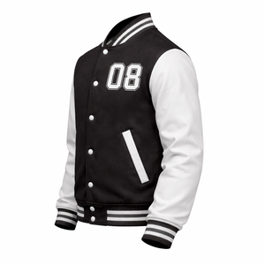 Veste universitaire noire personnalisée OEM, veste de baseball en laine avec manches en PU, vente en gros - Product Image 4