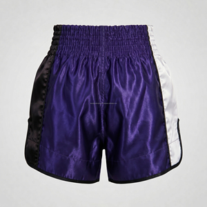Custom Purple <b>Men</b> Muay Thai Shorts Tri Color Panel Kickboxing <b>Trunks</b> Wholesale Custom Logo Satin MMA Fighting Shorts - Product Image 2