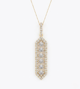 Collar con Colgante de Barra con Diamantes Cultivados en Laboratorio, Corte Princesa, Oro de 14K, para Mujer, Joyería Fina - Product Image 5