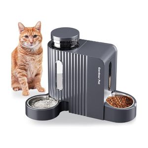 Comedero Automático por Gravedad para Gatos y Dispensador de Agua de Acero Inoxidable, Juego Dos en Uno, Dispensador de Gran Capacidad para Mascotas y Perros - Product Image 1