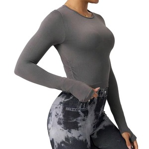 Women Breathable <b>Long</b> <b>Sleeve</b> <b>Base</b> <b>Layer</b> Poly Spandex Gym Compression Shirt Custom Label Fitness Rash Guard Bulk - Product Image 1