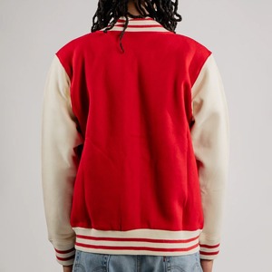 Veste universitaire personnalisée en laine pour seniors avec manches en cuir et broderies chenille de noms et numéros Letterman - Product Image 5