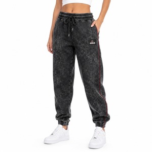 Pantalones deportivos de felpa con lavado ácido para mujer, corte relajado, cintura alta, con cordón, estilo casual, suaves, estilo vintage, la mejor calidad - Product Image 1