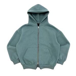 Sweat à capuche surdimensionné à double fermeture éclair, en laine et coton épais, avec logo imprimé en relief, de haute qualité, pour homme. - Product Image 1