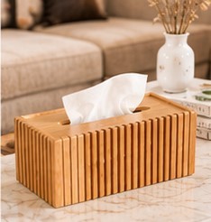 Caja de pañuelos de bambú hecha a mano, estilo Japandi, con cubierta de listones, para coche y sala de estar - Product Image 1