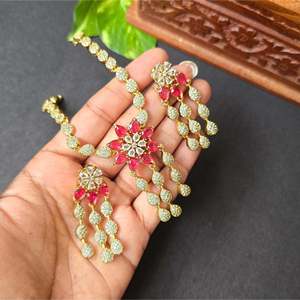 Red Flower Pendant Fashion Jewelry Necklace Set - Product Image 2
