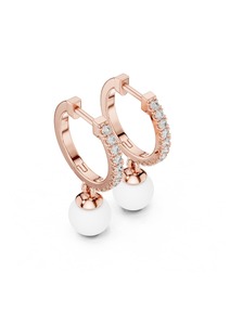 Pendientes de Aro en Oro Rosa con Diamantes y Perlas Colgantes para Mujer, Joyería para Bodas y Fiestas - Product Image 1