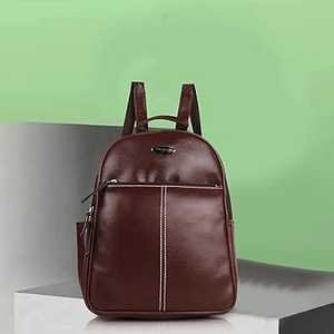 Women Genuine <b>Leather</b> <b>Backpack</b> Classic Style Zipper Closure Panelled Design Shoulder Strap Daily Use Brown Color - Product Image 2