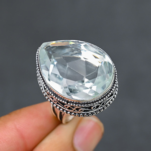 Magnifique bague en topaze blanche tendance et moderne, en argent sterling 925 massif, bijoux faits à la main, vente en gros d'usine - Product Image 3