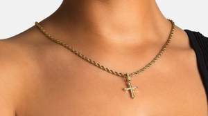 Collier pendentif croix plaqué or pour femme avec pierres Moissanite, certifié GRA, design chaîne corde, pour usage quotidien - Product Image 5