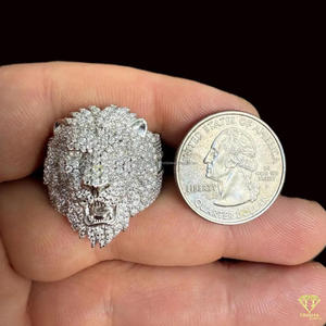 Moissanite Diamond Lion Head Statement <b>Ring</b> for Men White <b>Gold</b> Luxury Hip Hop Animal King Designer <b>Cocktail</b> <b>Ring</b> Gift for Him - Product Image 4