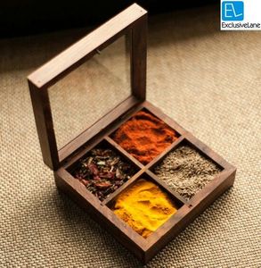 Handmade Wooden Masala Organizer <b>Box</b> for Spice Storage for Kitchen <b>Herb</b> & Spice Tools by Curio Craft - Product Image 3