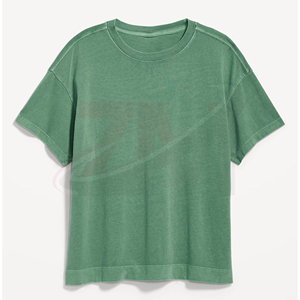 Camiseta de Algodón Lavado para Mujer, Manga Corta, Corte Entallado, Tejido Transpirable y Suave, Estilo Casual para Uso Diario, Look Moderno y Elegante - Product Image 1