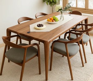 Ensemble de salle à manger en bois massif de style mid-century modern, chaises rembourrées confortables, 6 chaises, meubles durables pour appartement, hôtel - Product Image 1