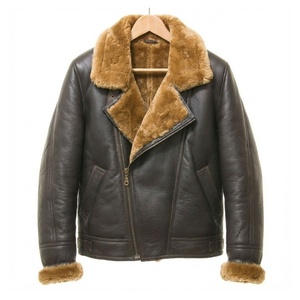 Veste en cuir et fourrure sur mesure pour homme, coupe ample, style vintage, avec fermeture éclair, col en peau de mouton, vente en gros personnalisée - Product Image 1