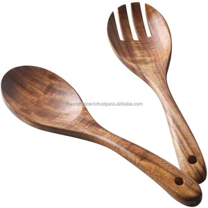 Vente en gros de 2 pièces de service à salade en bois de mangue et d'acacia kit d'ustensiles de cuisine cadeau avec accents de marbre cuillères et fourchettes en bois - Product Image 6
