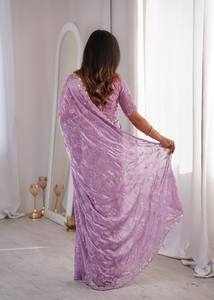 Sari en soie de créateur, design moderne et élégant, broderie de qualité supérieure, disponible en stock à prix avantageux. - Product Image 2