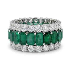 Anillo de Diamantes con Corte Redondo y Esmeralda en Platino PT950 |   Joyería de Diamantes con Certificación IGI de 10.18 CT - Product Image 1