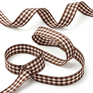 ริบบิ้นโกรเกรนลายตารางสีน้ำตาลขาวขนาด 15 มม. จากนีลกามาล อินดัสทรีส์ ขายส่งสำหรับงานตกแต่งสไตล์เรียบง่าย โบว์ และงานเย็บผ้า - Product Image 1
