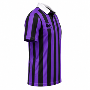 Camiseta Polo para Árbitro, Rayas Moradas y Negras, Cuello Blanco, Bolsillo en el Pecho, Manga Corta, para Oficiales de Fútbol Profesional - Product Image 3